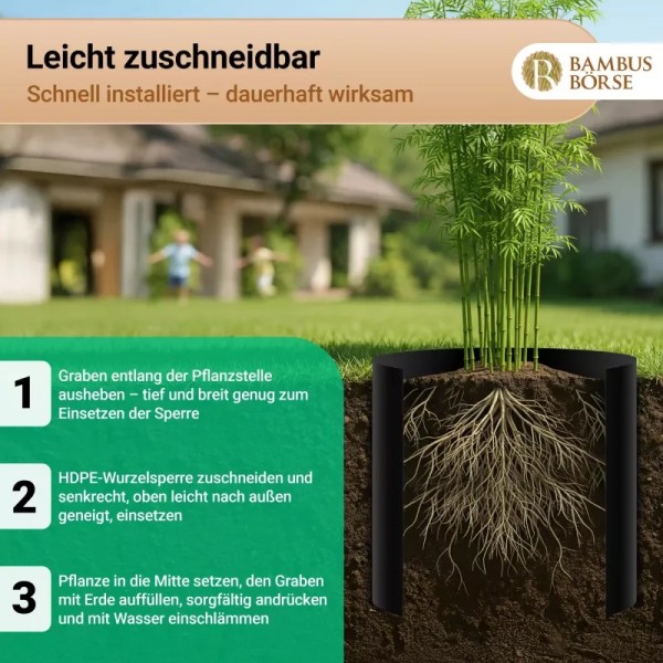Wurzelsperre aus HDPE zuschneiden – Darstellung der Verarbeitung
